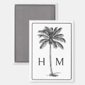 Zwart-witte palmboom Monogram Magneet (Voorkant / Achterkant)