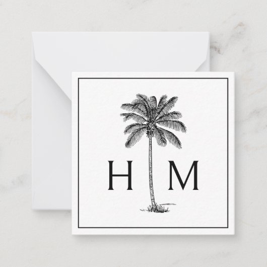 Zwart-witte palmboom Monogram Notitiekaartje (Voorkant)