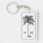 Zwart-witte palmboom Monogram Sleutelhanger (Voorkant)