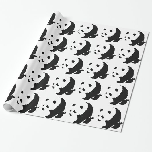 Zwart & Witte Panda Kunst Kerst Inpakpapier (Uitgerold)