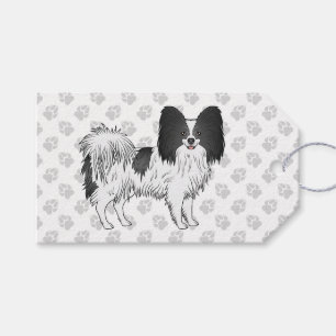 Zwart-witte Papillon Cartoonhond Met Pootjes Cadeaulabel