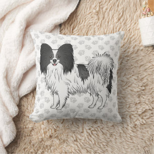 Zwart-witte Papillon Cartoonhond Met Pootjes Kussen