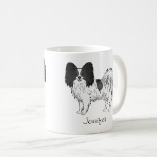 Zwart-Witte Papillon Cute Hond Met Aangepaste Naam Koffiemok