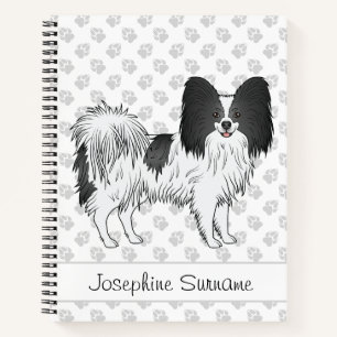 Zwart-Witte Papillon Cute Hond Met Aangepaste Teks Notitieboek