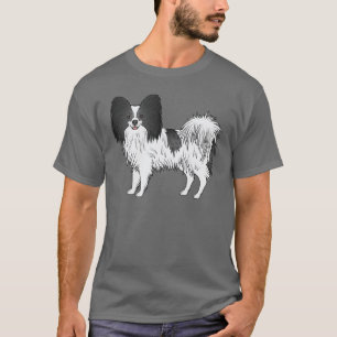 Zwart-Witte Papillon Gelukkige Cartoon Hond T-shirt