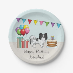 Zwart-Witte Papillon Hond Kleurrijke Verjaardag Papieren Bordje