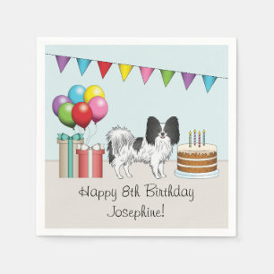 Zwart-Witte Papillon Hond Kleurrijke Verjaardag Servet