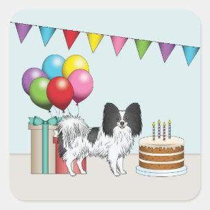 Zwart-Witte Papillon Hond Kleurrijke Verjaardag Vierkante Sticker