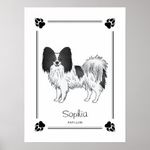 Zwart-witte Papillon-hond met poten en tekst Poster