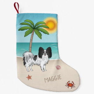 Zwart-Witte Papillon Hond Tropisch Zomerstrand Kleine Kerstsok