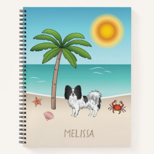 Zwart-Witte Papillon Hond Tropisch Zomerstrand Notitieboek