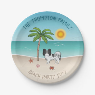 Zwart-Witte Papillon Hond Tropisch Zomerstrand Papieren Bordje
