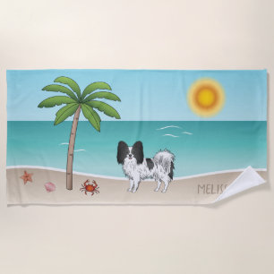 Zwart-Witte Papillon Hond Tropisch Zomerstrand Strandlaken