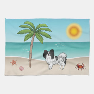 Zwart-Witte Papillon Hond Tropisch Zomerstrand Theedoek