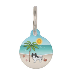 Zwart-Witte Papillon Hond Tropische Zomer Strand Huisdierpenning