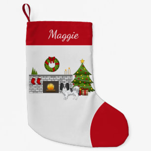 Zwart-Witte Papillon in een Kerst Kamer Kleine Kerstsok