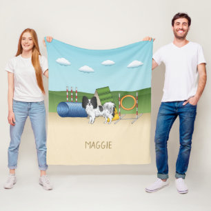 Zwart-Witte Papillon Met Agilityapparatuur Fleece Deken
