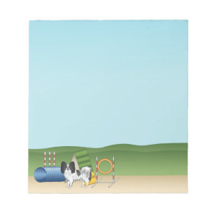 Zwart-Witte Papillon Met Agilityapparatuur Notitieblok