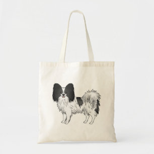 Zwart-Witte Papillon Mooie Cartoon Hond Tote Bag