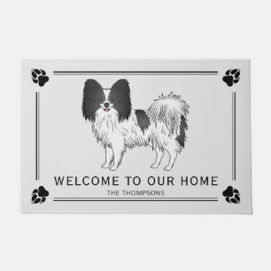 Zwart-Witte Papillon Mooie Hond Met Aangepaste Tek Deurmat