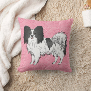 Zwart-Witte Papillon Mopshond Op Roze Harten Kussen