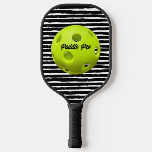 Zwart, witte penseeltapijten Pro/prinses Pickleball Paddle (Achterkant)