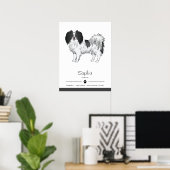 Zwart-Witte Phalène Hond Met Eigen Naam Van De Hon Poster (Thuiskantoor)