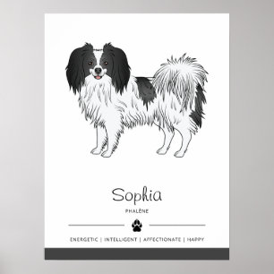 Zwart-Witte Phalène Hond Met Eigen Naam Van De Hon Poster