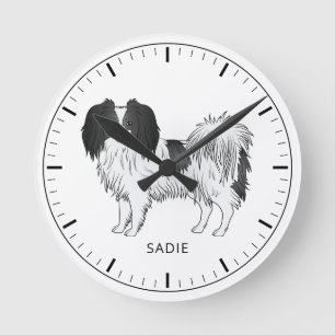 Zwart-Witte Phalène Met Aanpasbare Naam Ronde Klok