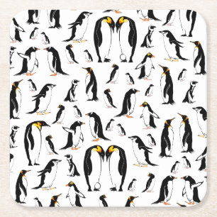 Zwart-witte pinguïn Patroon Vierkante Kartonnen Onderzetter