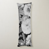Zwart & Witte Pioenen Waterverf Bloemen Lichaamskussen (Achterkant (Verticaal))