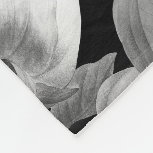 Zwart & Witte Pioenen Waterverf Bloemen Monogram Fleece Deken (Hoek)