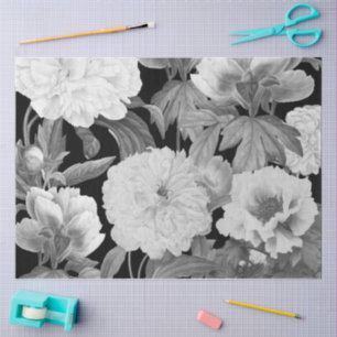 Zwart & Witte Pioenen Waterverf Bloemen Tissuepapier
