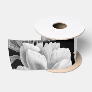 Zwart-Witte Pioenrozen Waterverf Bloemen Lint