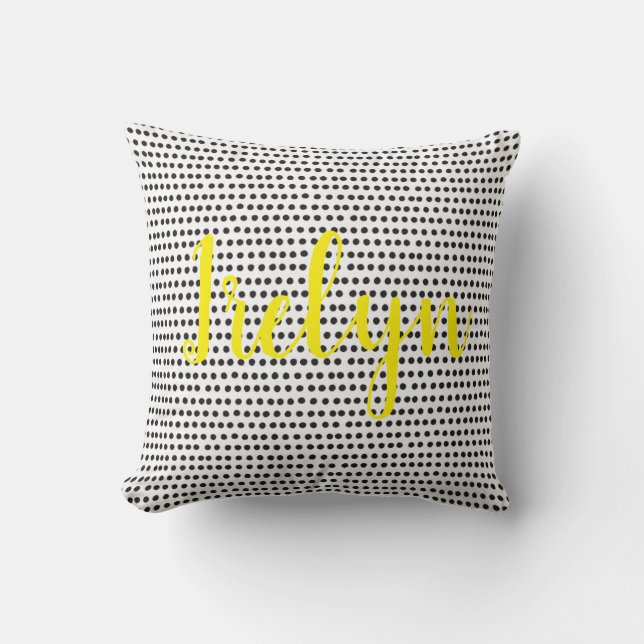 Zwart-witte poka Dot Pillow met naam Kussen (Voorkant)