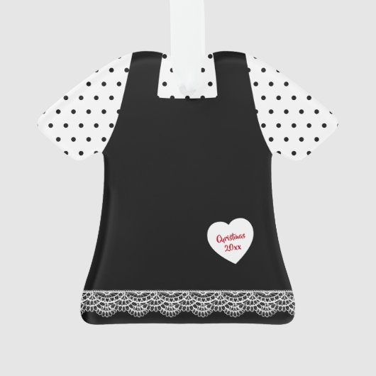 Zwart-witte poka Dots Pinafore Lace Trim Ornament (achterkant)