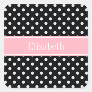 Zwart-witte poka Dots Roze naam Monogram Vierkante Sticker