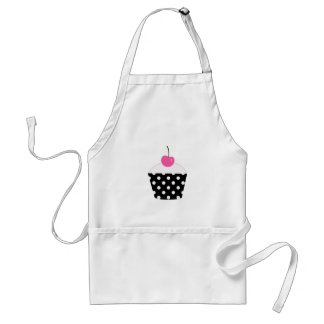 Zwart-witte poka pit cupcake met roze kerrie standaard schort