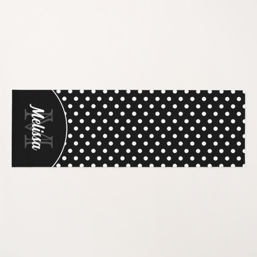 Zwart-witte poka punts retro patroon Monogram Yogamat (Voorkant (horizontaal))