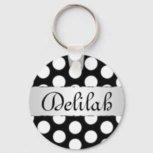 Zwart-witte pokadots naam monogram sleutelhanger