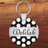 Zwart-witte pokadots naam monogram sleutelhanger (Voorkant)