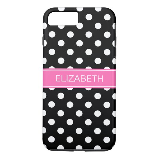 Zwart-witte pooldots #2 Hot PInk Naam Monogram Case-Mate iPhone Case (Achterkant)