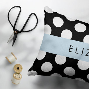 Zwart-witte pooldots, gedopt, Jouw naam Accent Kussen