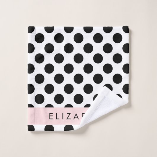Zwart-witte pooldots, gedopt, Jouw naam Bad Handdoek (Wasdoekje)
