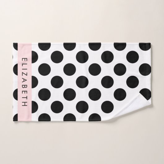 Zwart-witte pooldots, gedopt, Jouw naam Bad Handdoek (Handdoek)