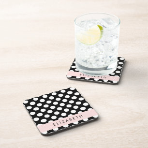 Zwart-witte pooldots, gedopt, Jouw naam Bier Onderzetter