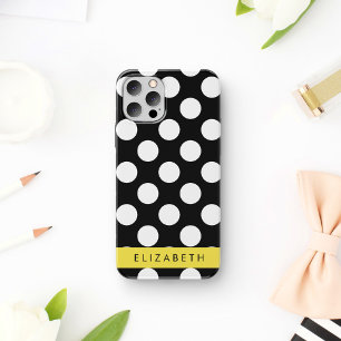 Zwart-witte pooldots, gedopt, Jouw naam iPhone 12 Pro Hoesje