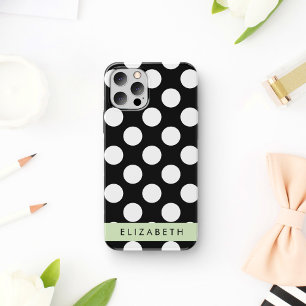 Zwart-witte pooldots, gedopt, Jouw naam iPhone 12 Pro Hoesje