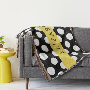 Zwart-witte pooldots, gedopt, Jouw naam Deken
