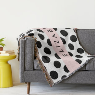 Zwart-witte pooldots, gedopt, Jouw naam Deken